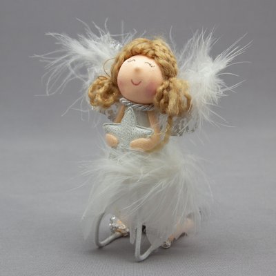 Новогодняя елочная игрушка - фигурка Ангелочек со звездой, 15 см, белый, текстиль (220020-1) 220020-1 фото