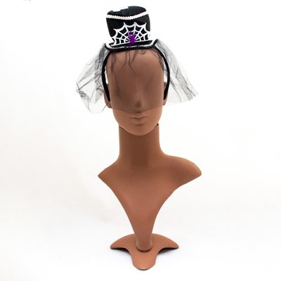 Карнавальний капелюх-обідок із сіткою "Павук", 12,5x21 см, чорний, поліестер (462636) 462636 фото