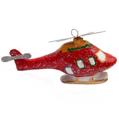 Новогодняя елочная игрушка - фигурка Вертолет, 7 см, красная, пластик (190279) 190279 фото