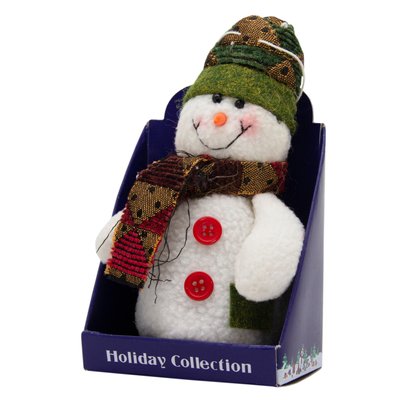 Ялинкова іграшка м'яка - Сніговик з зеленим шарфом, 14 см, білий із зеленим, текстиль (000029-7) 000029-7 фото