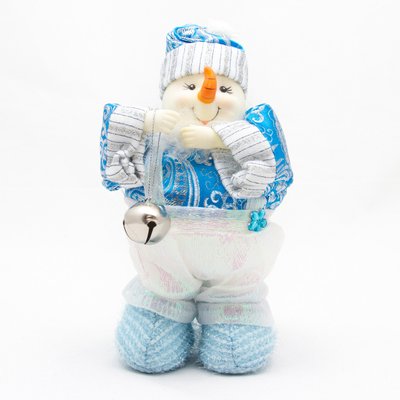 Мягкая новогодняя фигурка Снеговик, 20 см, белый, голубой, текстиль (180424-4) 180424-4 фото