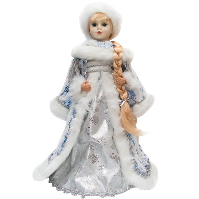 Новогодняя сувенирная фигурка Снегурочка в белой шубе, 50 см, пластик, текстиль (600977) 600977 фото