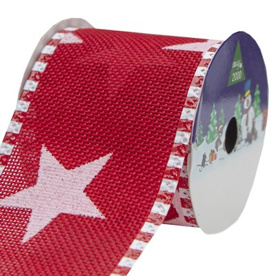 Декоративное украшение - ленточка в рулоне красная со звездочкой, 3 м, 6,3 см, красная, полиэстер (080556-2) 080556-2 фото