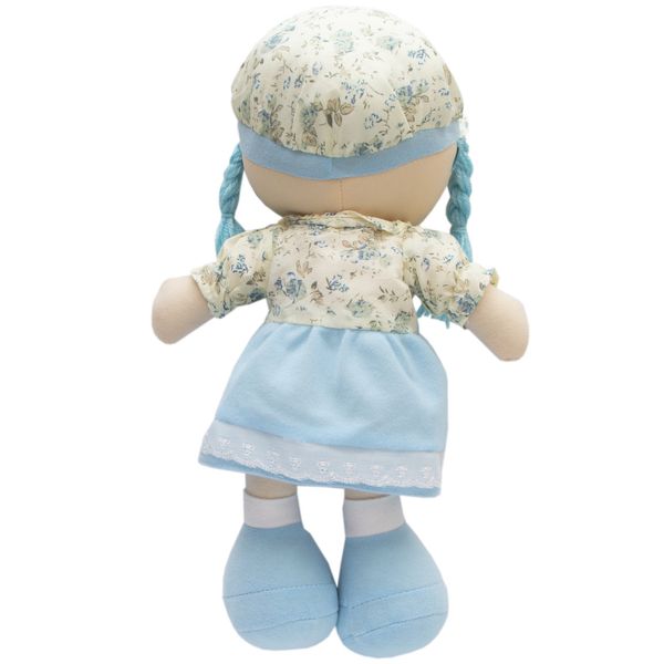 М'яка іграшка лялька з вишитим обличчям, 36 см, блакитна сукня (860845) 860845 фото