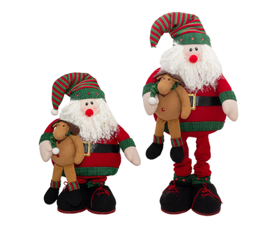 Новогодняя декорация - Дед Мороз с выдвижными ногами и игрушкой, 81 см, красный, металл, полиэстер (180080-1) 180080-1 фото