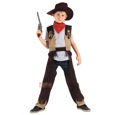 Детский карнавальный костюм ковбой, рост 92-104 см, коричневый, вискоза, полиэстер (091037A) 091037A фото
