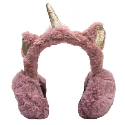 Хутряні навушники дитячі, теплі з еко хутра, "Єдиноріг", 18-26,5x16x13 см, рожеві (240158) 240158 фото