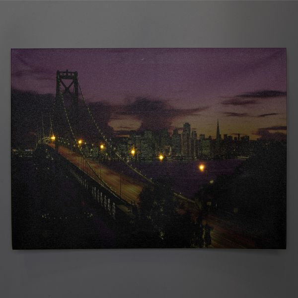 Светящаяся картина - ночной город со светящимися фонарями на мосту, 6 LЕD ламп, 30x40 см (940201) 940201 фото