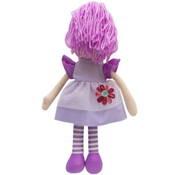 М'яка іграшка лялька з вишитим обличчям, 36 см, велика червона квітка, фіолетова сукня (861057-1) 861057-1 фото