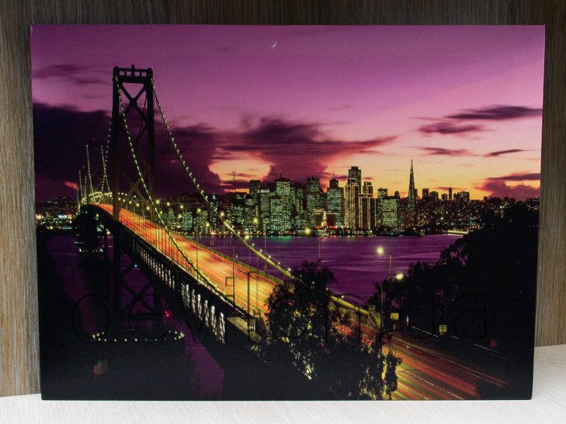 Картина, що світиться - нічне місто з сяючими ліхтарями на мосту, 6 LЕD ламп, 30x40 см (940201) 940201 фото