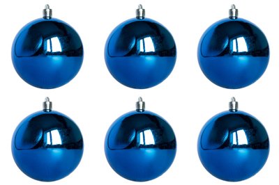 Набор елочных игрушек - шары, 6 шт, D8 см, синий, глянцевый, пластик (890841) 890841 фото