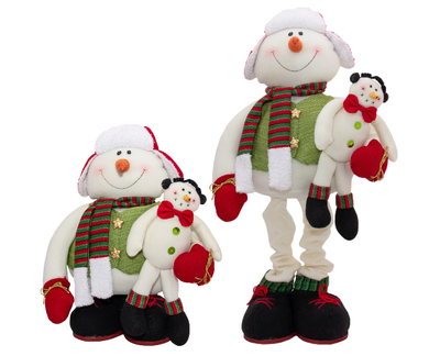 Новогодняя декорация - снеговик с выдвижными ногами с игрушкой, 81 см, белый, металл, полиэстер (180080-2) 180080-2 фото