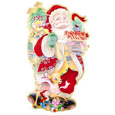 Новогоднее украшение - наклейка на окно Дед Мороз, 37x21,5 см, разноцветный, бумага (471485) 471485 фото