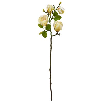 Штучна квітка Магнолія, 1 гілочка - 4 квітки, 68 см, полімерний матеріал, зелено-білий (632588) 632588 фото