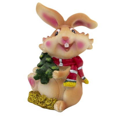 Декоративна фігурка - Кролик з шарфом та ялинкою, 12,5x7x6 см, бежевий, кераміка (440252-1) 440252-1 фото