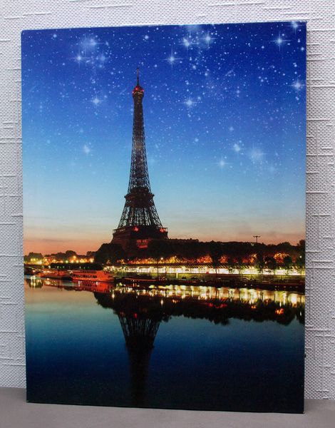 Светящаяся картина - Эйфелева башня на фоне ночного Парижа, 4л, 40x30 см (940218) 940218 фото