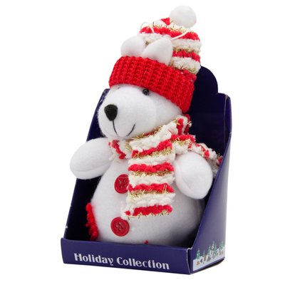 Ялинкова іграшка м'яка - Білий ведмідь з червоним шарфом, 14 см, білий з червоним, текстиль (000029-13) 000029-13 фото
