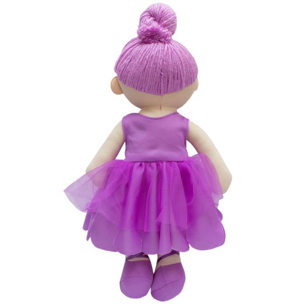 М'яка іграшка лялька з вишитим обличчям, 36 см, фіолетова сукня (860975) 860975 фото