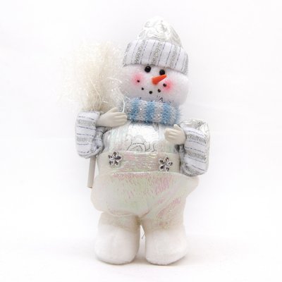 М'яка новорічна фігурка Сніговик, 15 см, білий, текстиль (180431-3) 180431-3 фото