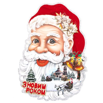 Новогоднее украшение - наклейка на окно Дед Мороз, 39x28 см, красный, бумага (471515) 471515 фото