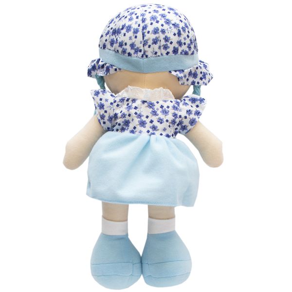 М'яка іграшка лялька з вишитим обличчям, 36 см, блакитна сукня (861019) 861019 фото