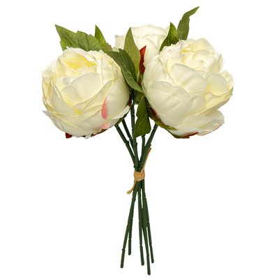 Штучний букет Півоній, 3 квітки, 28 см, білий, пластик, тканина (130436) 130436 фото
