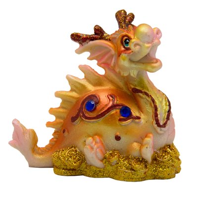 Декоративная фигурка - Дракон, на четырех лапах лежит, 7,7x4,8x8 см, золотистый, полистоун (441259-1) 441259-1 фото