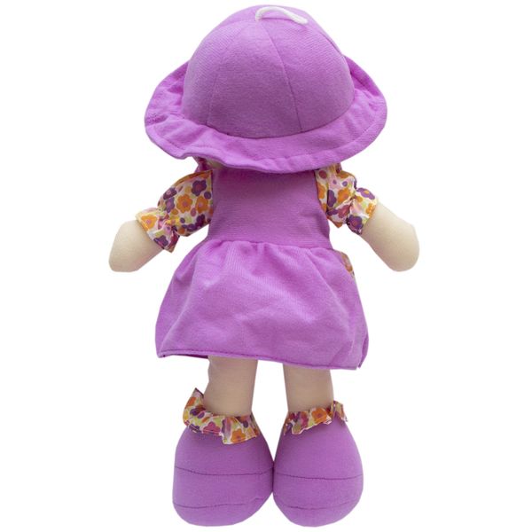 М'яка іграшка лялька з вишитим обличчям, 36 см, фіолетова сукня (861026) 861026 фото