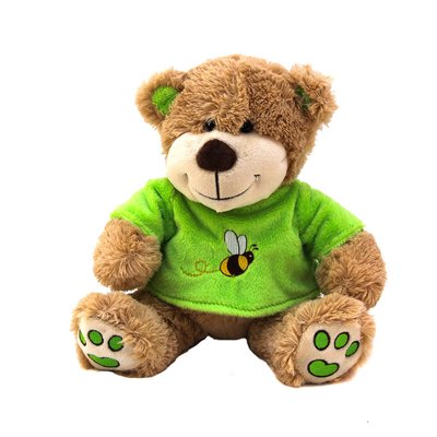 М'яка іграшка - ведмідь у зеленій футболці, 20 см, бежевий, поліестер (C908620-4) C908620-4 фото