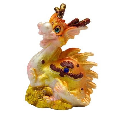 Декоративная фигурка - Дракон, передние лапы вверх, 7,7x4,8x8 см, золотистый, полистоун (441259-3) 441259-3 фото