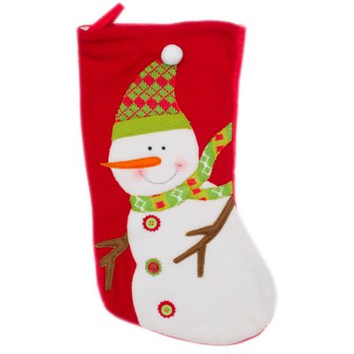 Новогодний носок для подарков - Снеговик, 42 см, красный с белым, полиэстер (000876-2) 000876-2 фото
