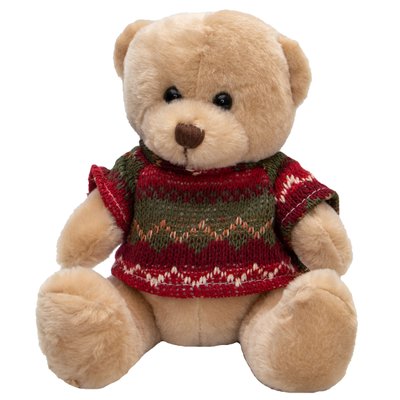 Мягкая игрушка - медвежонок в свитере, 15 см, бежевый, мех искусственный (395025) 395025 фото