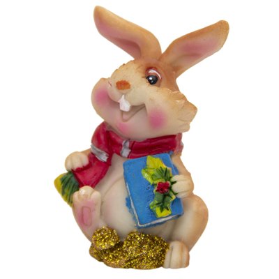 Декоративна фігурка - Кролик з шарфом та книгою, 3 см, бежевий, кераміка (440238-2) 440238-2 фото