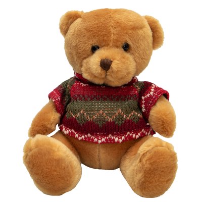 М'яка іграшка - ведмедик у светрі, 15 см, світло-коричневий, штучне хутро (395032) 395032 фото