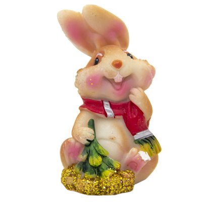 Декоративная фигурка - Кролик с шарфом и елкой, 3 см, бежевый, керамика (440238-3) 440238-3 фото