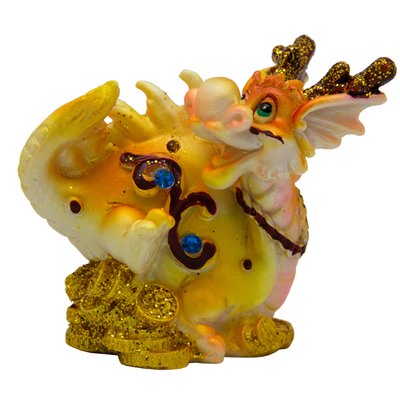 Декоративна фігурка - Дракон задні лапи вгору та хвіст притиснутий, 7,7x4,8x8 см, золотистий, полістоун (441259-4) 441259-4 фото