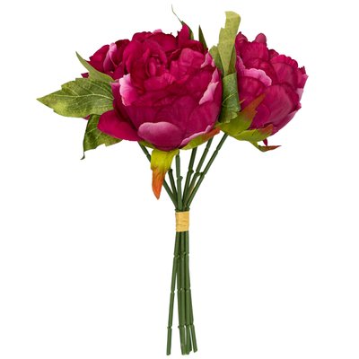 Искусственный букет Пионов, 3 цветка, 28 см, красный, пластик, ткань (130450) 130450 фото