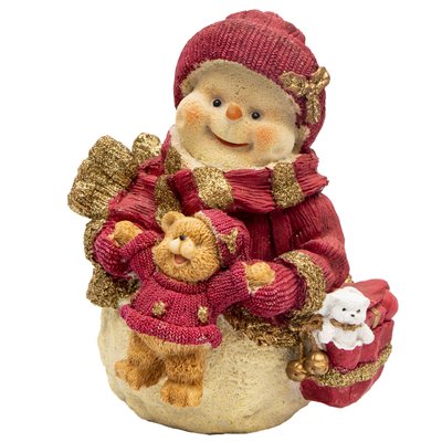 Декоративная фигурка - Снеговик и медведь, 20 см, красный с коричневым, полистоун (950781) 950781 фото