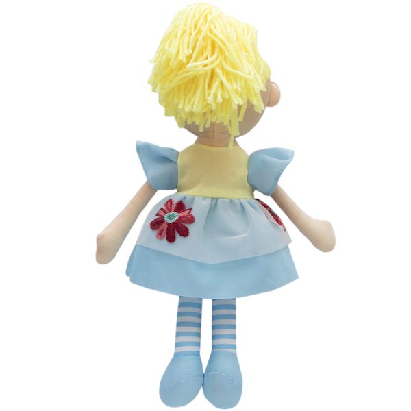 М'яка іграшка лялька з вишитим обличчям, 36 см, велика червона квітка, блакитна сукня (861064-1) 861064-1 фото