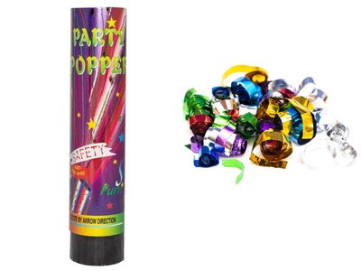 Хлопушка пружинная "PARTY POPPERS", 21 см, разноцветные полоски из фольги (400096-2) 400096-2 фото