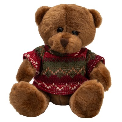Мягкая игрушка - медвежонок в свитере, 15 см, коричневый, плюш (395049) 395049 фото