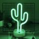 Неоновий світильник, Кактус на підставці, нічник, 30x14x8,5 см, зелений колір, батарейки 3 AA, USB (140656) 140656 фото 1