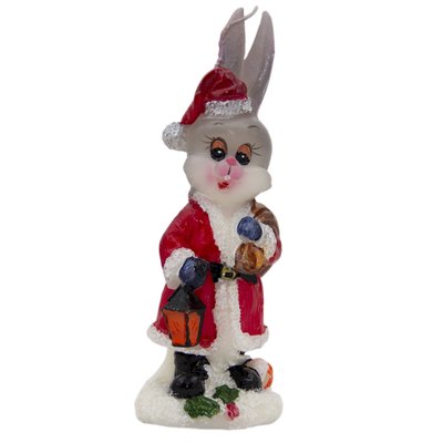 Декоративна фігурка - Кролик у костюмі Діда Мороза, 13,8 см, білий з червоним, кераміка (440801) 440801 фото
