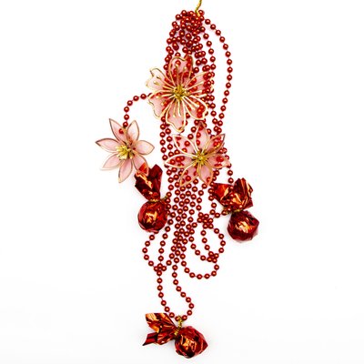 Новогоднее украшение - подвеска с украшениями, 2,7 м, красная, пластик (472109-3) 472109-3 фото
