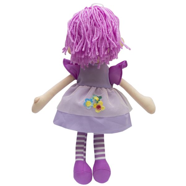 М'яка іграшка лялька з вишитим обличчям, 36 см, три квітки, фіолетова сукня (861057-2) 861057-2 фото