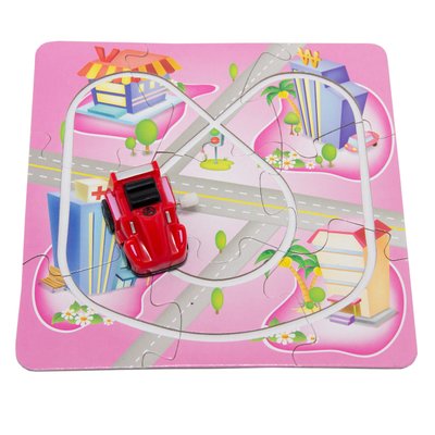 Игрушка заводная - розовый трек-пазл Aohua с машинкой 4x3x2,5 см, 17x17 см, красный, пластик (8058B-5-6) 8058B-5-6 фото