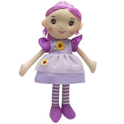 Мягкая игрушка кукла с вышитым лицом, 36 см, один желтый цветок, фиолетовое платье (861057-3) 861057-3 фото