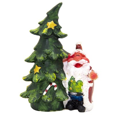 Декоративна фігурка - Дід Мороз з ялинкою ліворуч, 10 см, зелений з білим, кераміка (440528-1) 440528-1 фото