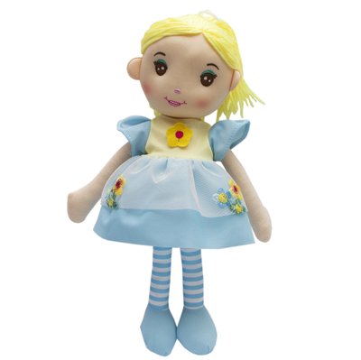 М'яка іграшка лялька з вишитим обличчям, 36 см, три квітки, блакитна сукня (861064-2) 861064-2 фото