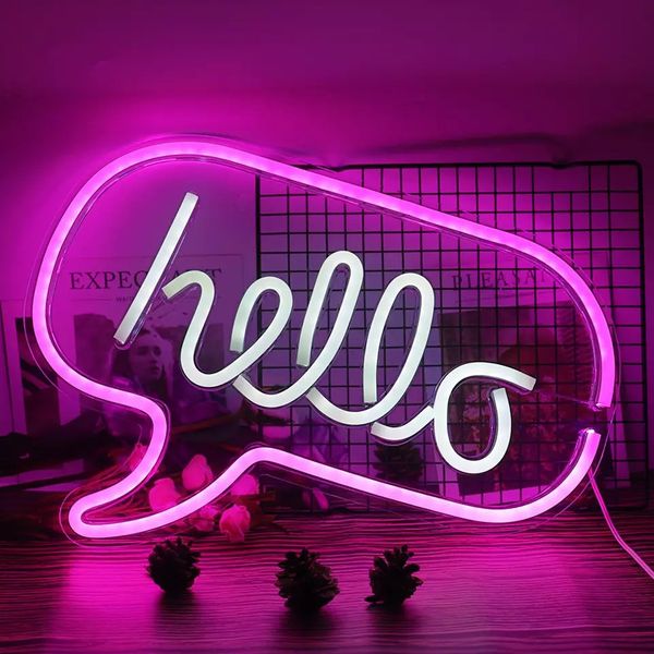 Неоновий світильник настінно-стельовий нічник - Напис "HELLO", 43x31 см, 3 AA (141417) 141417 фото